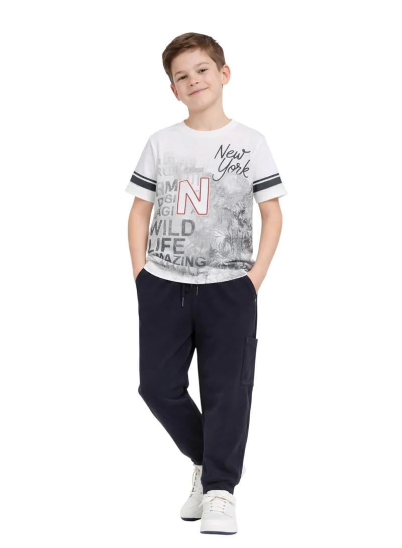 victor and jane Boys Typographic Print T-Shirt & Navy Cargo Joggers Set